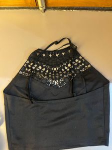 Black Lace Halter Tank Top