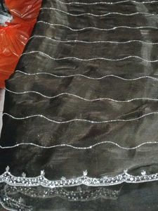 Elegant Black &amp; Silver Organza Saree