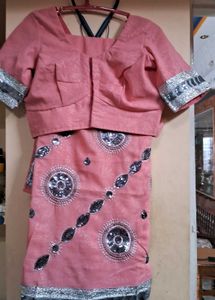 baby pink silver chamki  georget saree