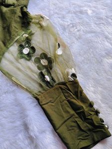 Olive Green Floral Detail Top