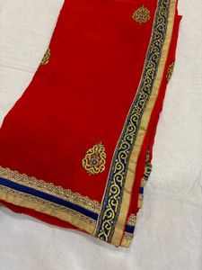 Elegant Red Embroidered Saree