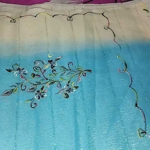 Blue Embridary Saree With Blouse