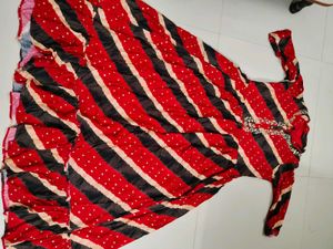 Red &amp; Black Striped Kurta