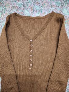 Brown Knit Button Sweater