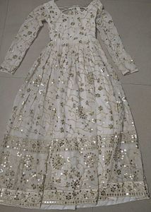 Elegant White &amp; Gold Anarkali Suit