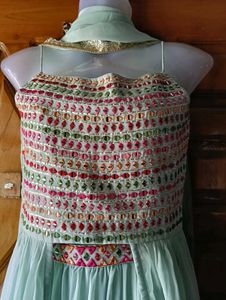 Elegant Bottle  Green Embroidered Dress
