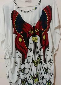 Butterfly Print White Tunic Top
