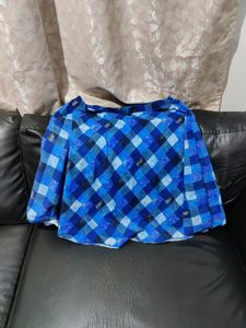 Blue Cotton Skirt With Checks