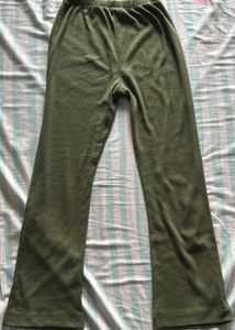 Girls Olive Green Solid Ribbed Cotton Coord Set