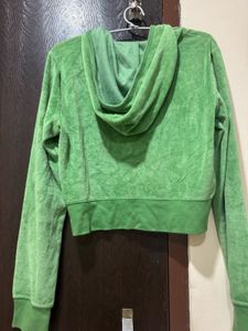 Green Velour Cropped Hoodie