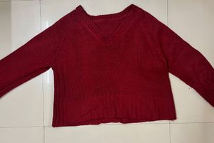 Burgundy V-Neck Knit Sweater