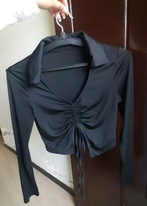 URBANIC Black Full Sleeves Ribbed Top