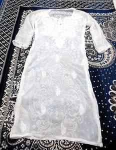 White Colour Georgette Real Minar Work Kurta