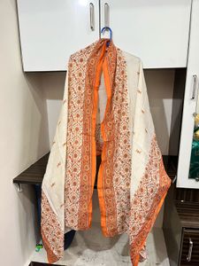 Libas Orange &amp; White Printed Salwar Set