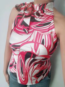 Pink, Black and White Satin Top
