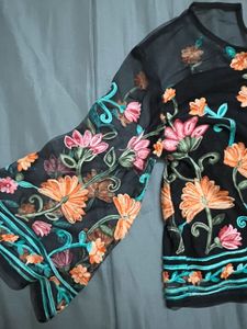 Floral Embroidered Mesh Top