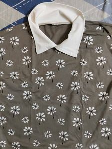 Floral Print Collared Top