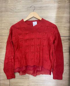 Rust Orange Knit V-Neck Winter Top