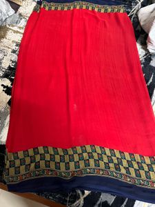 Red &amp; Blue Printed Saree
