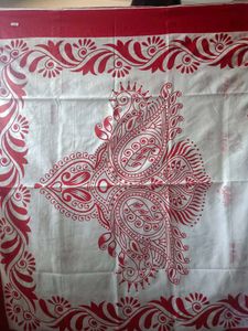 Red &amp; White Printed Saree