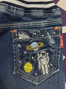 Comfy Kids&#39; Drawstring Jeans with Space Patch