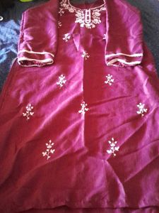 Maroon Embroidered Kurta