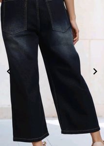 Shein Cropped High Rise Mid Wash Wide Leg Jeans