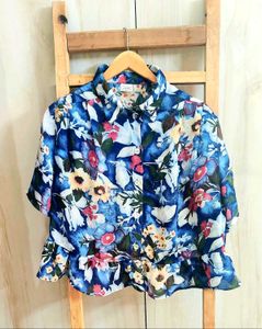 Floral Print Peplum Crop Top Size-44