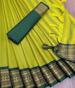 Kolhapuri Lemon Green Paithani Style cotton silk saree