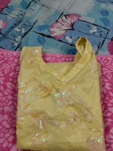 Yellow Net Type Short Kurti