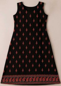Black Sleeveless Dress with Paisley Border