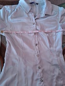 Greyish/ Light Blueish Satin Shirt For Slim Girls