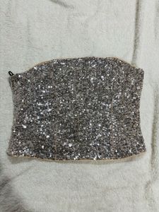 H&amp;M Sparkly Silver Sequin Top