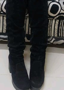 Black Thigh High Heel Boots