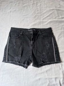 Distressed Black Denim Shorts