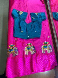 Pink Elephant Embroidered Saree