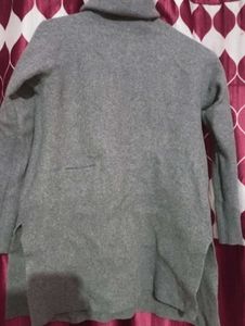 White And Black Strap High Neck With Grey Sweater