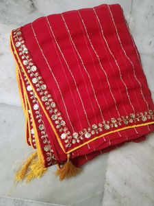fully Red saree with zari work less