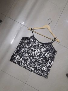 Black Sparkly Sequin Crop Top