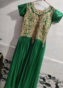 🌸Green Embroidery Gown With Churidaar And Duapatt