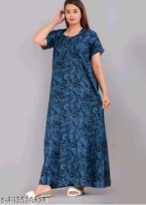 Blue Floral Print Maxi Nightgown