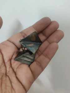 Pure Silver Geometric Drop Earrings (No Hallmark)