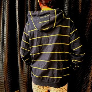 Striped Zip-Up Hoodie Freesize