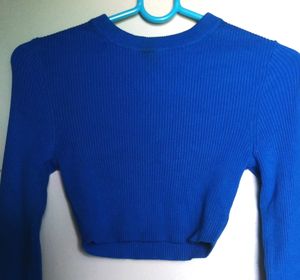 Blue Long Sleeve Crop Top