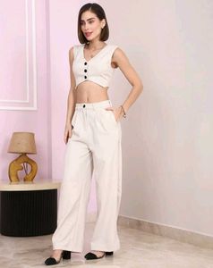 Shein sleeveless Textured waistcoat with wide leg