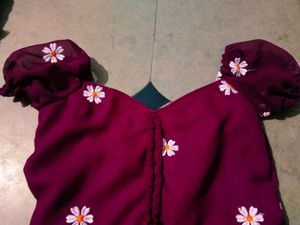 Maroon Floral Detail Top