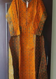 Ethnic Partywear Gown/Dress In Rust Tie And Dye