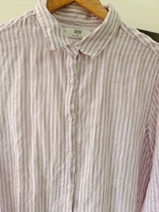 Uniqlo Linen White Lavender Striped Shirt