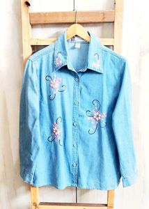 Denim Embroidery Work Shirt Size-42-XL