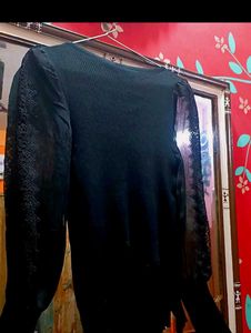 With Tag Black Ribbed Knit Top